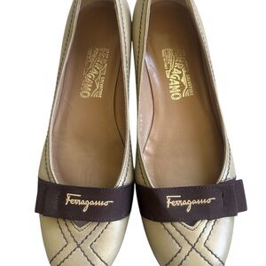 Salvatore Ferragamo Cream and Brown Flats for Elegant Comfort